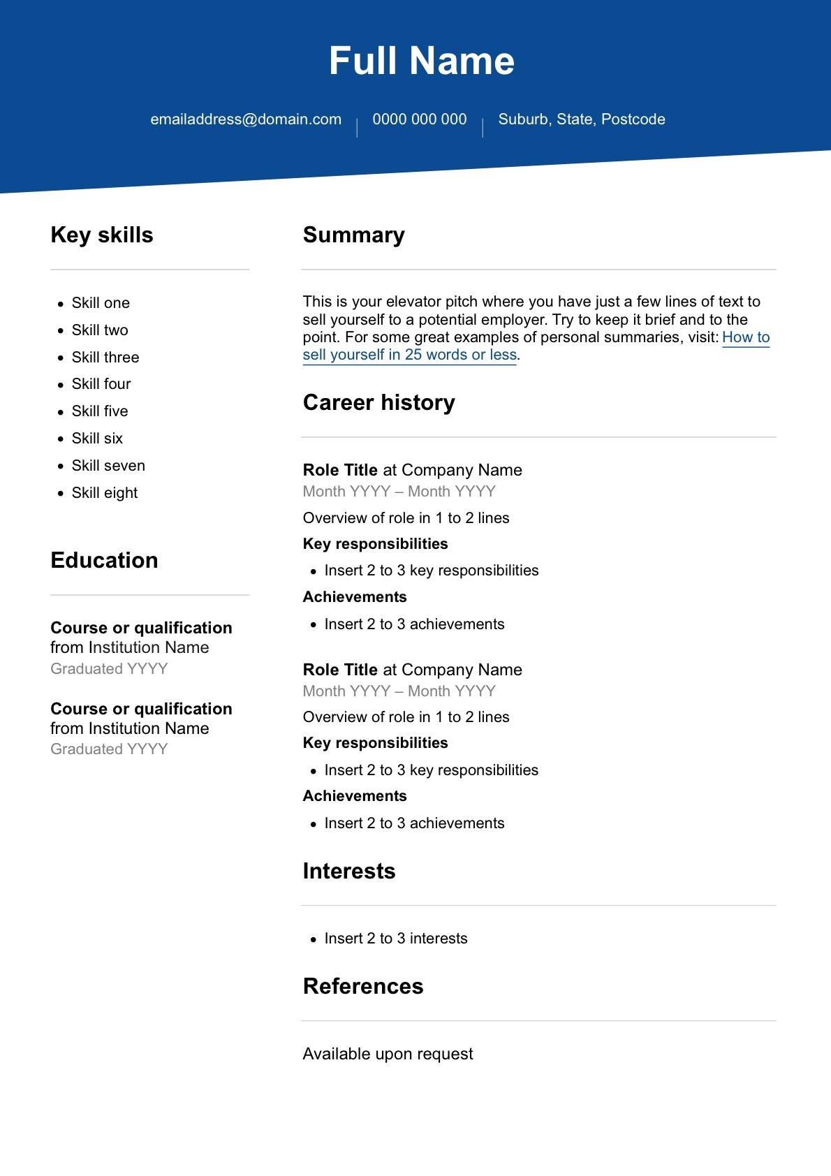Free resume template - SEEK Career Advice Inside Free Blank Cv Template Download