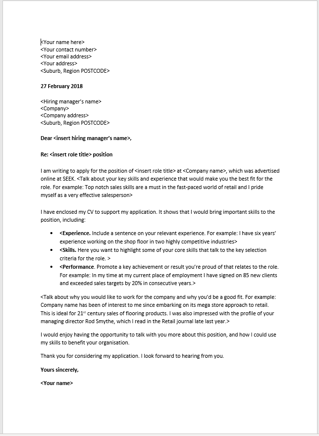 Cover Letter Example Nz